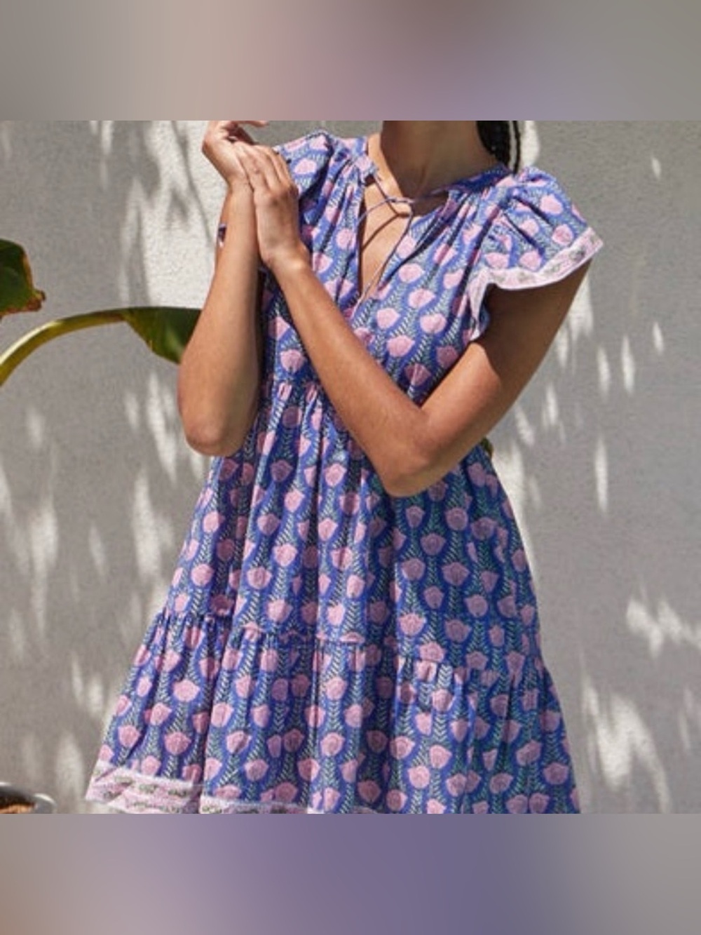 Saylor Bebel floral block-print mini dress Floral Tiered Dress Pink blue medium